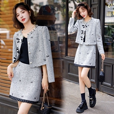 休闲风通勤静奢风轻职风时尚套装套装秋冬女装复古小香风春秋显瘦，女装套装/套裙，雅静靓衣