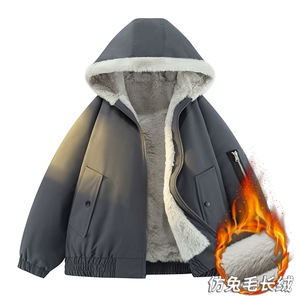 2025复古加绒毛领棉衣冬季新款座山雕宽松连帽派克棉服M2555p88图片