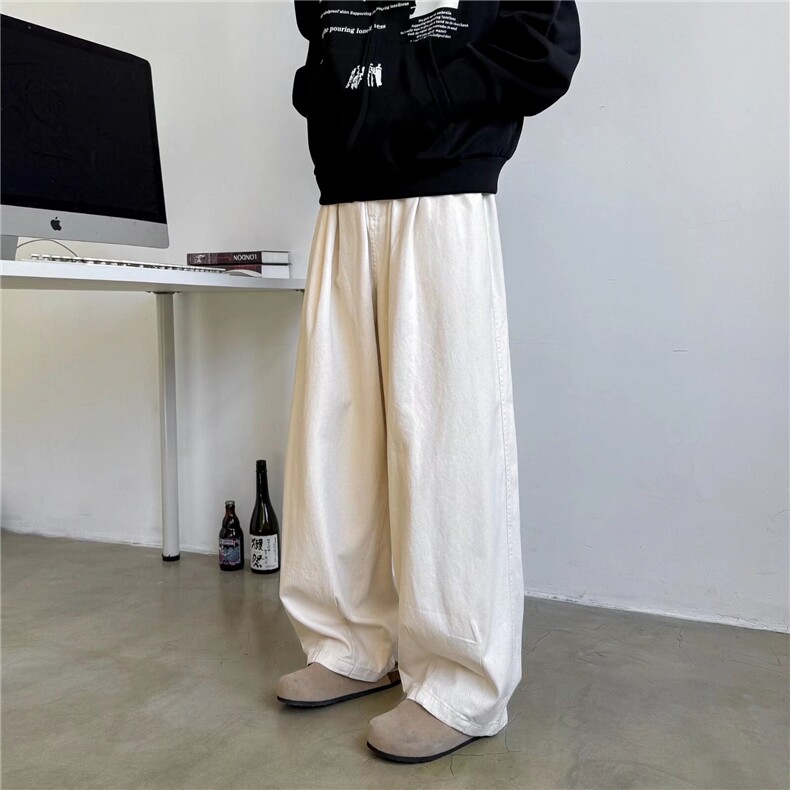 日系简约休闲阔腿裤男春秋季潮牌极简风直筒宽松工装长裤Q135/P56,男装牛仔裤,星座506