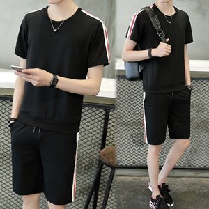 夏装新款精神小伙两件套运动休闲短袖薄T恤短裤套装男TZ图片
