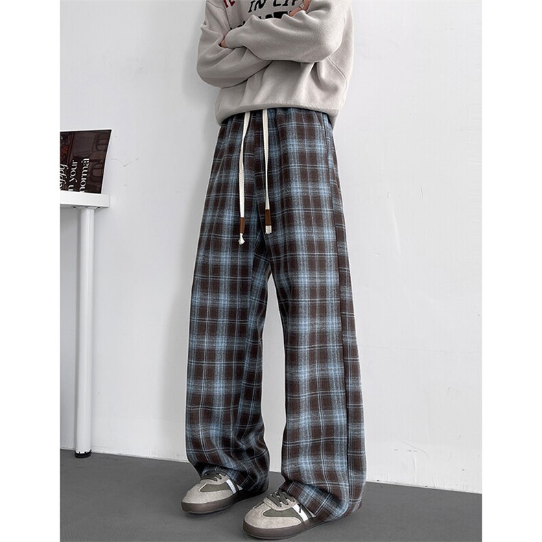 特批P25无差价2025港风格子设计休闲裤男百搭宽松直筒阔腿裤K5653，男装休闲裤，电商A001