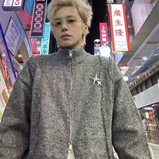 【有货】DM519-P58新款毛衣男鹿毛绒小众破洞高街立领开衫外套男，男装针织衫/毛衣，星座603-2