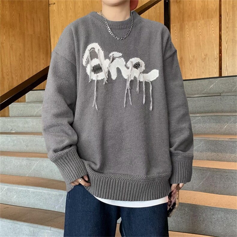ins潮牌hiphop毛衣秋冬季高街潮流情侣宽松套头针织衫男M4331-P55,男装针织衫/毛衣,星座1008-1
