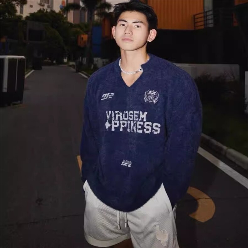 网图 现货V领仿貂毛软糯毛衣男女学院风秋冬针织衫外套男B40-P50图片