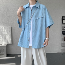 CS1140特-特批40控78肌理纹oversize宽松情侣短袖短袖大码衬衫，男装T恤，电商A059