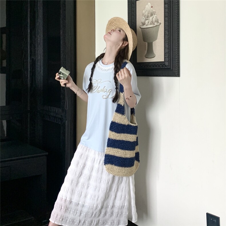 [新款】假两件拼接T恤裙夏季连衣裙长裙2C353/8670/P135/K198,女装连衣裙,2C353
