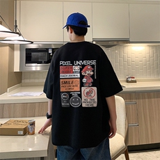 麂皮绒圆领短袖t恤男士休闲新款潮流宽松青少年上衣服A409-1，男装T恤，电商A409-1