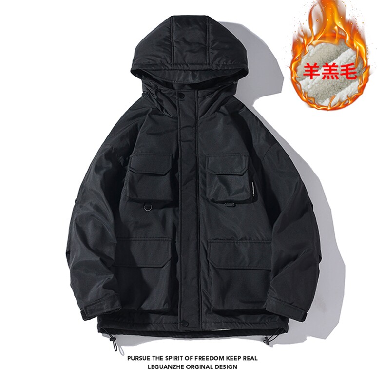 2025冬季新款港风白底大码多口袋羊羔毛棉衣M-5XHM22545-P110,男装棉衣,电商A022