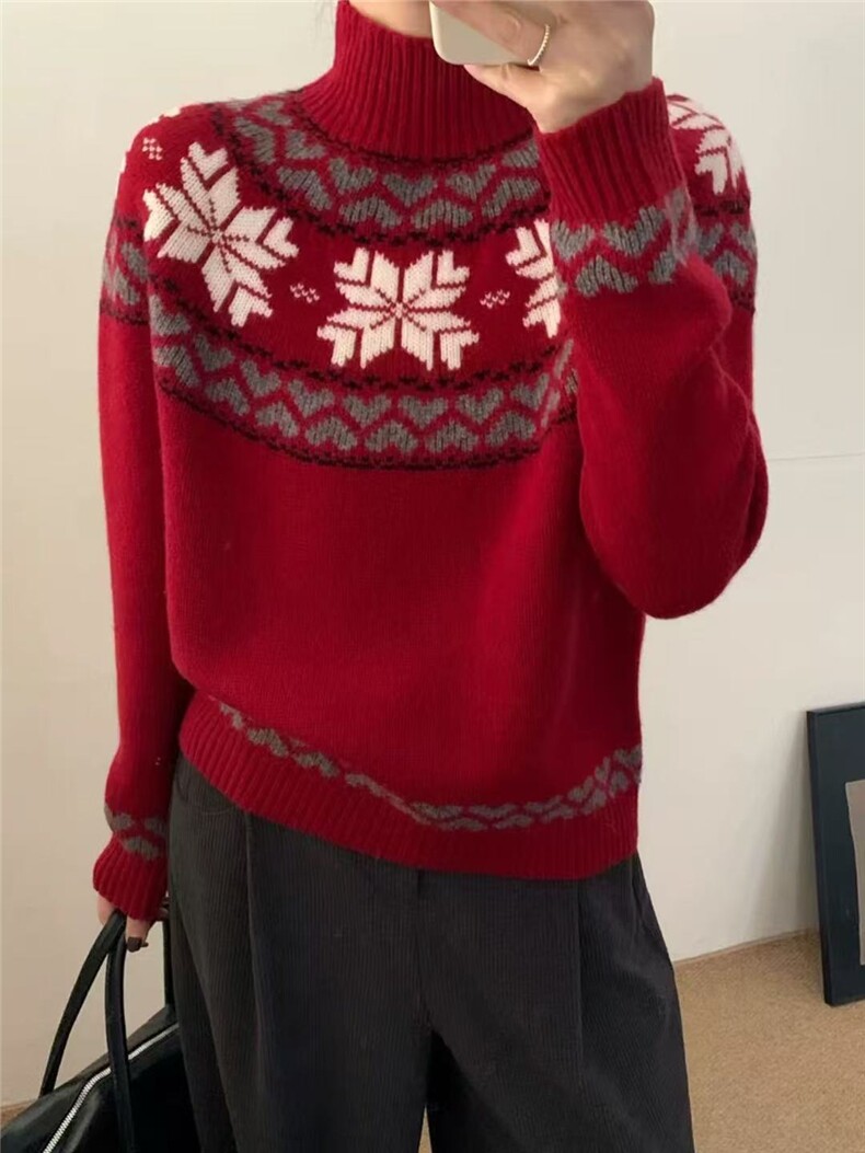 立领嵌花新款针织女长袖简约百搭宽松套头上衣,针织衫/毛衣,大千羊绒
