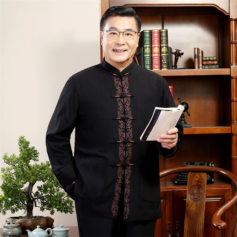 秋冬新款中年唐装男长袖夹克外套加绒棉服YDC8035-常规130加绒140,男装棉衣,星座1105-3