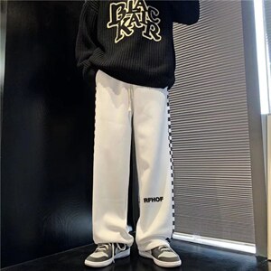 新款格子休闲裤韩版潮流炸街阔腿运动裤港风宽松拖地裤EK041-p30,韩国街拍时尚穿搭攻略图片