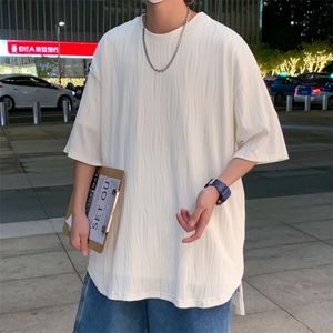 T6058/P35高品质港风垂感冰丝短袖T恤男装潮宽松克莱因蓝上衣控48图片