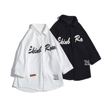 1白底华夫格大码M-5XL日系潮流情侣七分袖衬衫男QCS7010P45控59，男装衬衫，星座226-2