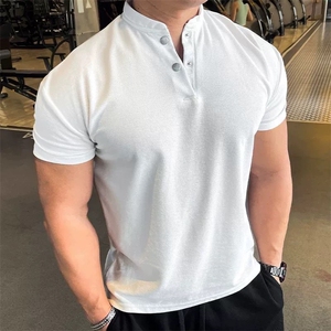 网图26现货肌肉男运动休闲健身休闲两粒扣短袖T恤TX706特P25