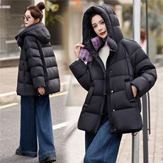 时尚撞色拼接90白鸭绒羽绒服2025冬季新款加厚连帽羽绒外套，女装羽绒服，沁沁公主