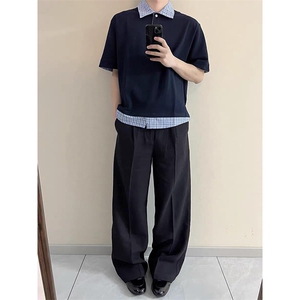 得物抖音高品质二开 夏季美式潮牌高街假两件格子衬衣翻领短袖T恤图片