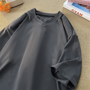 8XL-M冰丝凉感短袖T恤夏季大码V领垂感五分半袖体恤衫DX1206/P35图片