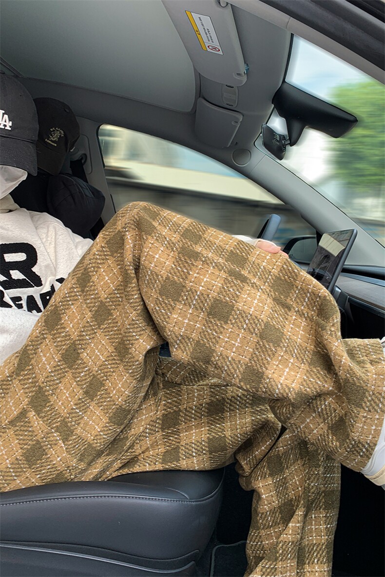 8XL-M特大码加厚毛呢料格子休闲裤宽松直筒长裤子男裤毛呢裤K946,男装休闲裤,电商D206-1