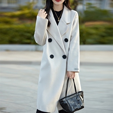 时尚气质女士双排扣长款大衣经典黑色显瘦百搭外套，女装毛呢外套，佳绒高端店