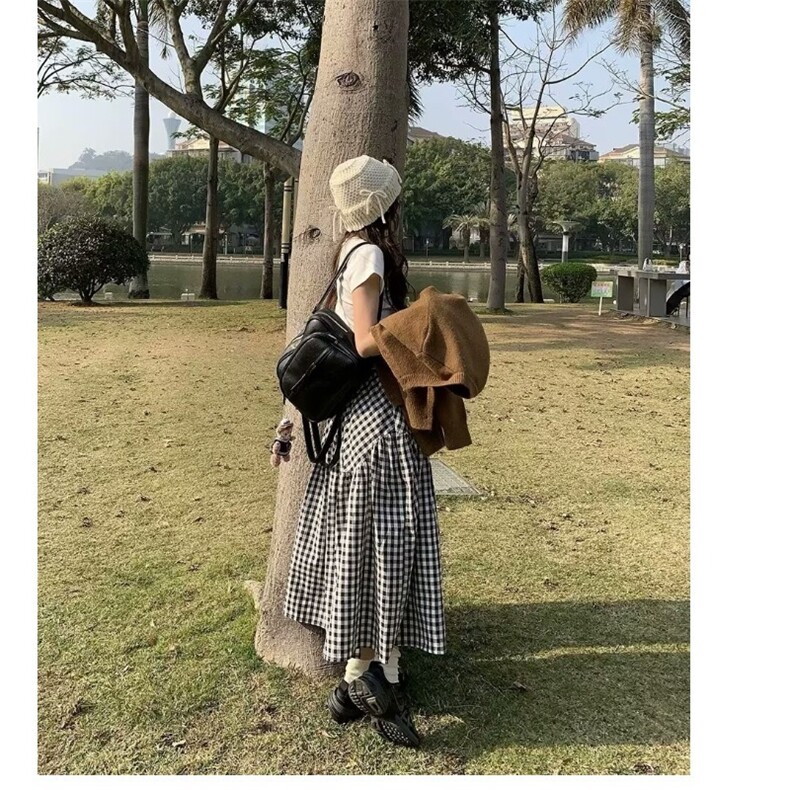 显瘦不规则拼接格子半身裙慵懒气质休闲A字半裙休闲风百搭长裙女,女装半身裙,星座1210-1