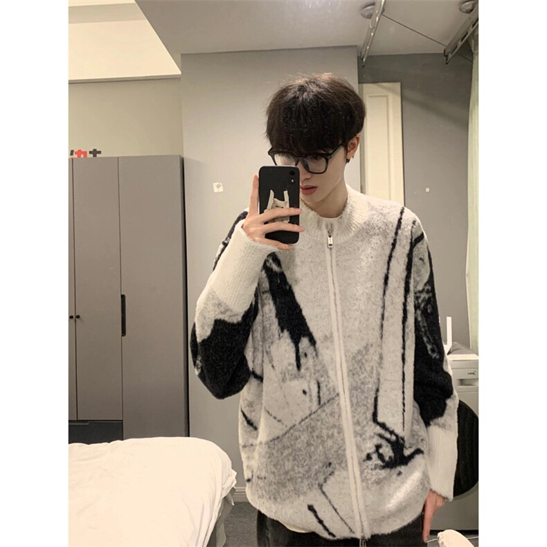 高级感荆棘刺绣渐变毛衣开衫外套男vintage慵懒风拉链针织衫MB06,男装针织衫/毛衣,星座1116A（原606A-3）