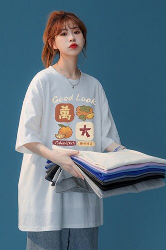 中性风2022夏季新款宽松印花圆领短袖200gT恤男T6005P25控38