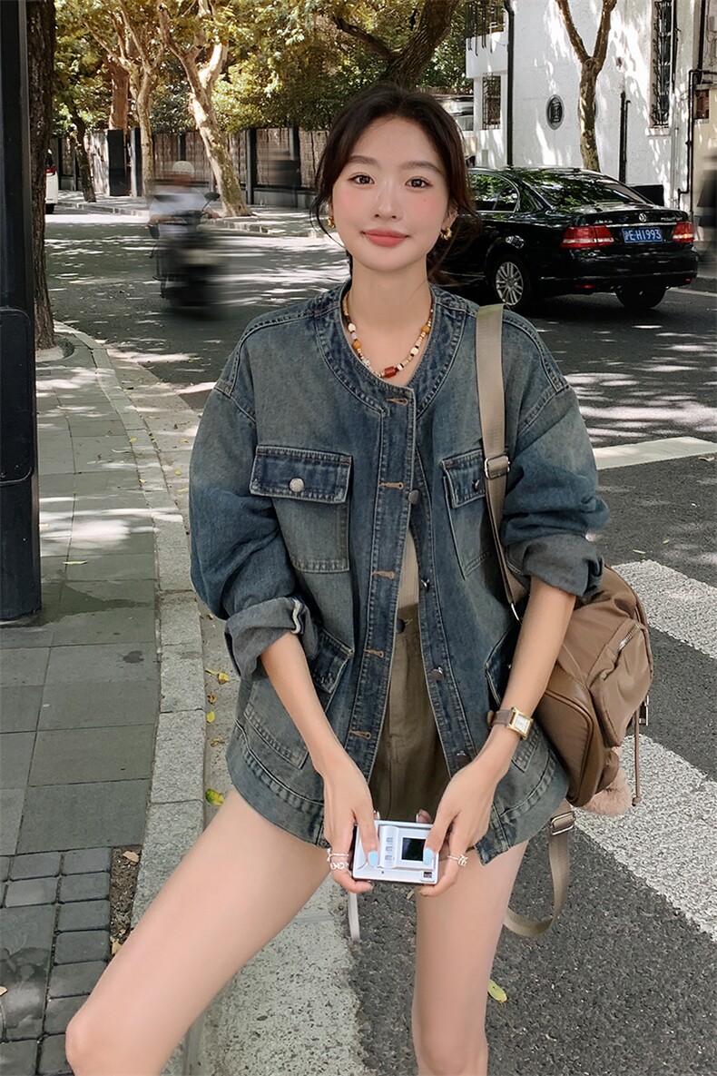 现货2025春装新款水洗牛仔时尚休闲外套203P135K198,女装短外套,浪娴服饰