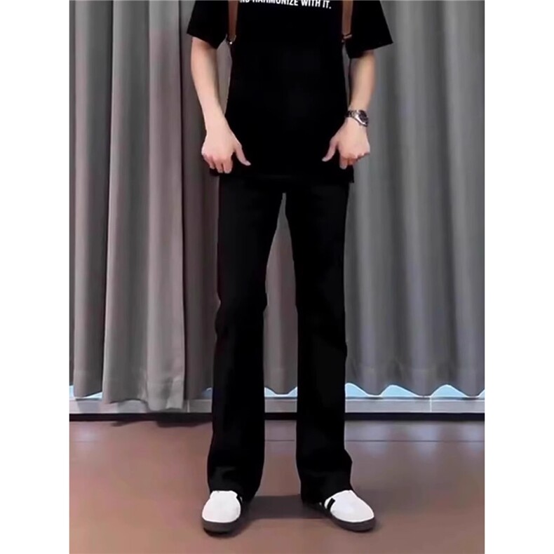 cleanfit黑色弯刀牛仔裤男秋冬弹力修身直筒裤美式高街加绒微喇裤,男装牛仔裤,星座506A
