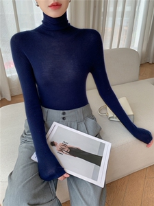 一线成衣无缝精纺扬子纱100羊毛衫女堆堆领修身显瘦内搭打底衫图片