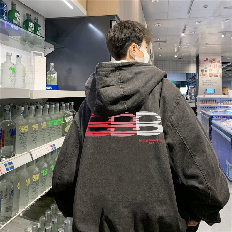 港风男暗黑水洗做旧美式牛仔羊羔毛棉衣加绒外套B210-MY125,男装棉衣,电商B210