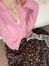 新款女装V领时尚百搭针织羊毛开衫舒适保暖上衣，女装针织衫/毛衣，恩泰羊绒