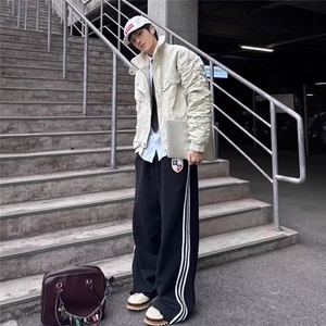 宽松直筒刺绣条纹运动休闲裤2026春季新款欧货男时尚百搭潮牌卫裤图片