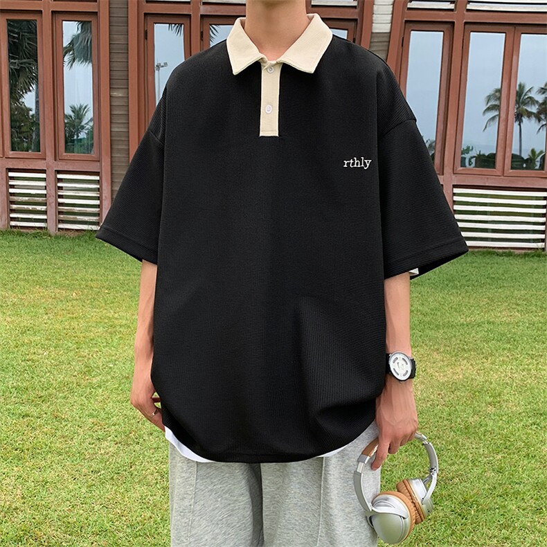 直播品质宽松大码华夫格刺绣Polo短袖港风高品质XP77075-P40图片
