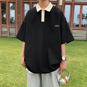 直播品质宽松大码华夫格刺绣Polo短袖港风高品质XP77075-P40图片