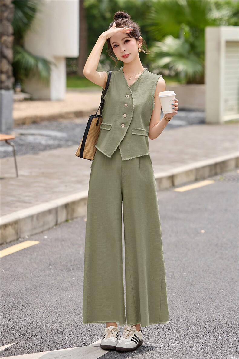 现货棉麻套装女2026年夏季夏季新款女装时尚气质休闲通勤两件套,女装套装/套裙,关键词