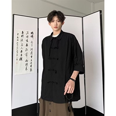 流苏衬衣男士夏季宽松新中式短袖衬衫休闲痞帅半袖外套CT66，男装衬衫，星座1116A-1（原606A）