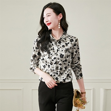 专柜品牌清仓印花雪纺衫女polo领长袖衬衫女春季上衣，女装衬衫，阿舍尔精品