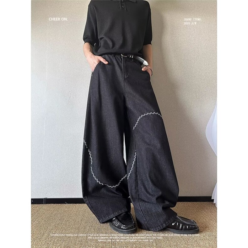 美式高街牛仔裤男潮牌复古计感宽松阔腿弯刀裤子NA102-P55,男装牛仔裤,星座208-5