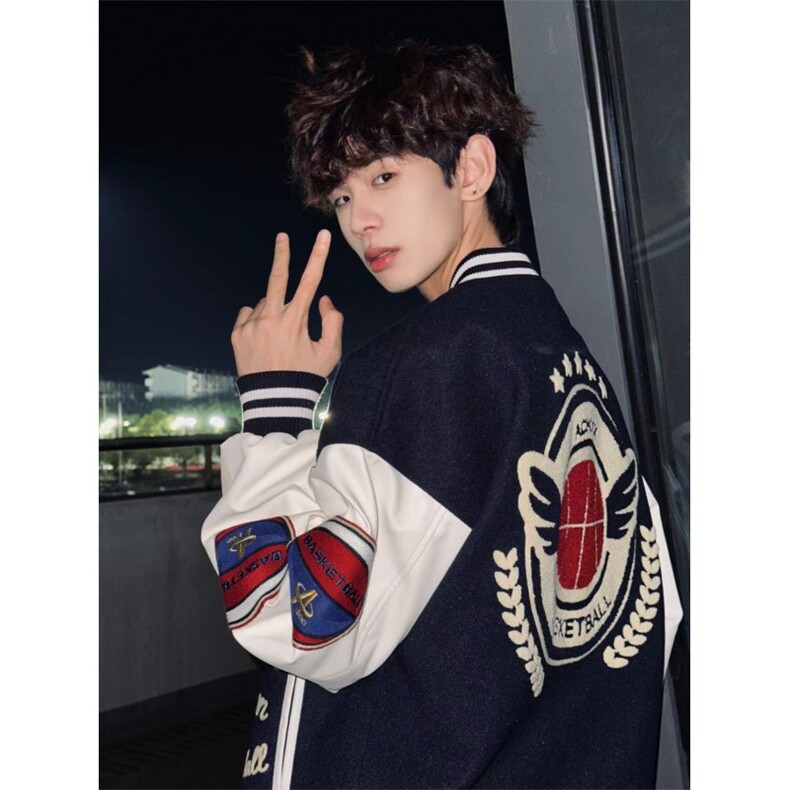 美行员夹克毛呢棒球服外套男女春秋季薄款男女情侣两件套JK781，男装夹克，星座516A