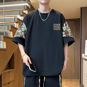 男士刺绣圆领T恤夏季短袖拼接上衣小熊体恤汗衫潮A266-T188-P22图片