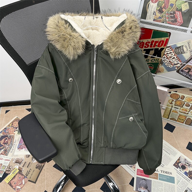 现货重磅boxy短款棉衣座山雕大毛毛领男女棉服水洗工装厚外套,男装棉衣,电商A486