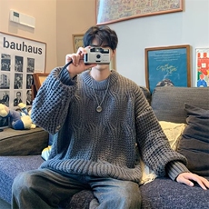 灰色粗线毛衣男春秋胖子大码日系慵懒圆领内搭打底针织衫7017/P54，男装T恤，星座506