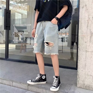 破洞牛仔短裤男夏季ins宽松嘻哈五分薄款休闲裤子 N676图片