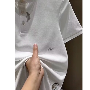 重磅刺绣男士POLO衫夏季新款黑色显瘦宽松短袖高端绣花设计感T恤图片