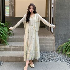 26春新款现-法式度假风针织无袖连衣裙套装2630-P190K308，女装套装/套裙，2B190