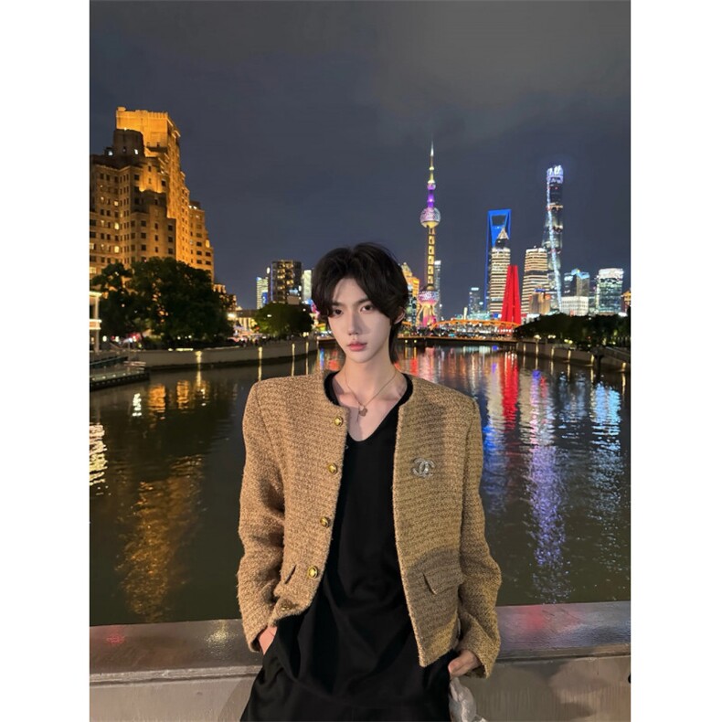 C316JK825P138秋冬新款时尚小香风卡其色高级感百搭短款外套,女装短外套,电商C316