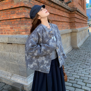 新中式国风提花毛呢外套女2025秋冬新款韩系宽松百搭加厚呢子上衣图片