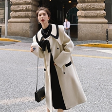 英伦学院风娃娃领呢子大衣女秋冬2024新款高级感中长款毛呢厚外套，女装毛呢外套，菡迪欧娜