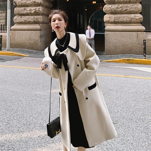 英伦学院风娃娃领呢子大衣女秋冬2024新款高级感中长款毛呢厚外套图片