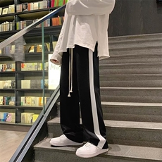 休闲裤男女宽松直筒条纹阔腿裤潮牌高街坠感运动长裤子BK1850-p30，男装休闲裤，星座1008